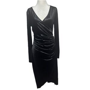 Womens SZ M Black Ruched Velvet Dress Long Sleeves Whimsigoth Fairygoth Y2K